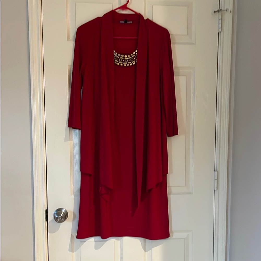 Elegant Red Women's Dress with cardigan